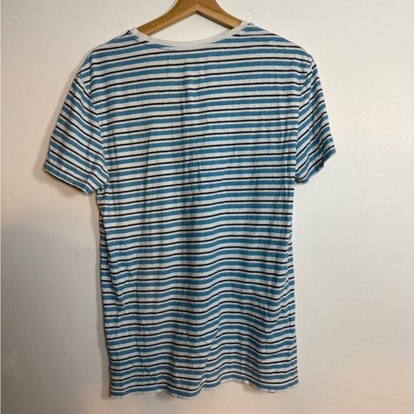 GAP Men’s Blue & White Striped V-Neck T-Shirt – Size M - Picture 5 of 6